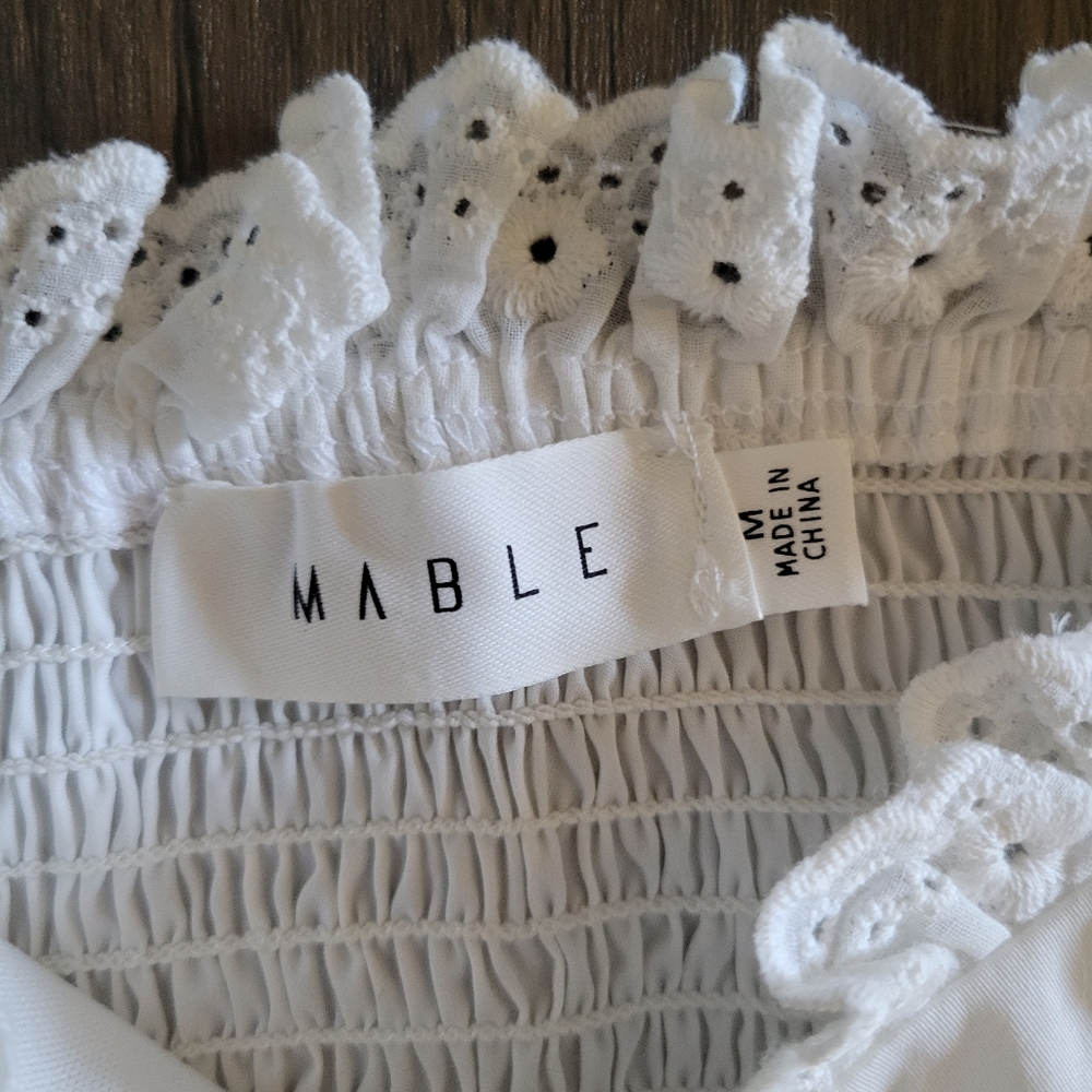 NWOT - MABLE Country Nights Cropped Lace Up Peasant Blouse - White - Picture 7 of 8
